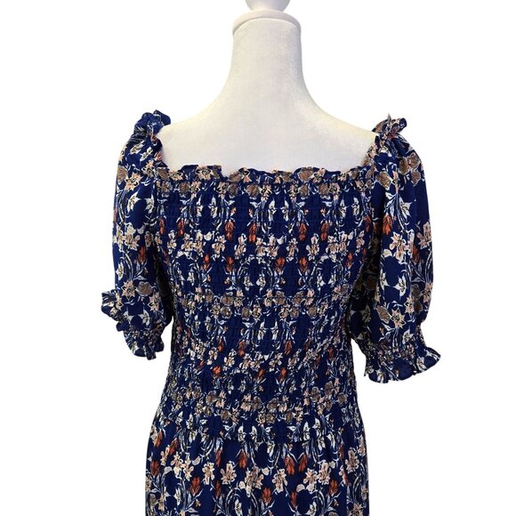 Max Studio Floral Smocked Tiered Hem Boho Maxi Dress Size Large - Picture 5 of 8